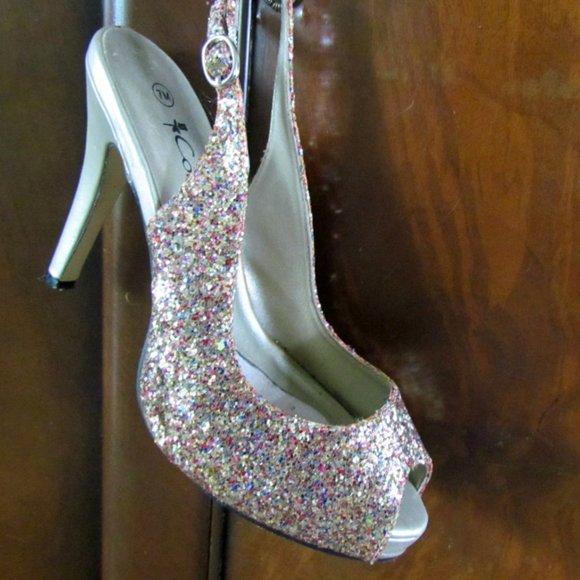 GLITTER SHOES, 7, GALA GLAM, SPARKLY COLORIFFICS SLINGBACKS w 4" HEELS, PARTY! - Picture 5 of 11